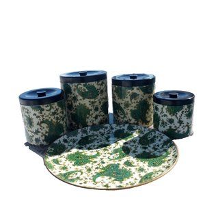 Vintage Kitchen Canister Set Takahashi Nesting Container Green Paisley Tray MCM